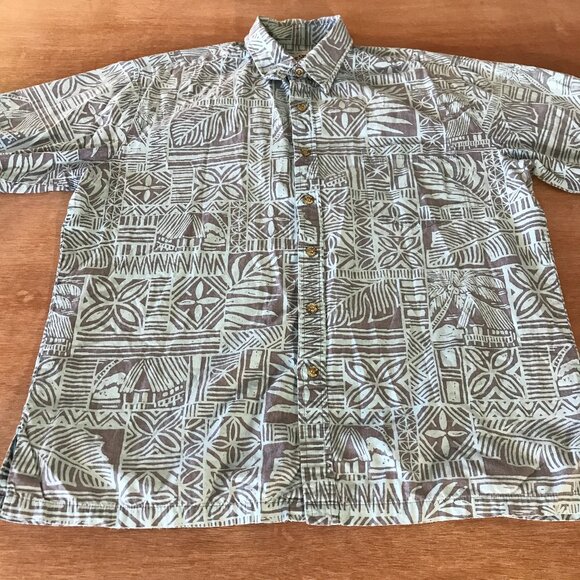 Cooke Street Hawaiian Shirt Men L Blue Floral Tribal Button Up Pocket Collared - Picture 1 of 12